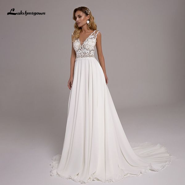 new boho lace es 2021 robe longue simple beach chiffon long a line wedding gowns for bride vestido de novia mgiw, White